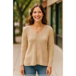 J MCLAUGHLIN CALLUM SWEATER V NECK HAVANA KNIT YARN RELAXED CASUAL NEUTRAL M